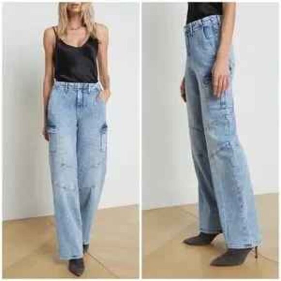 NWOT: L'Agence  Brooklyn High Waist Wide Leg Cargo Jeans Sz 25 - Picture 7 of 12